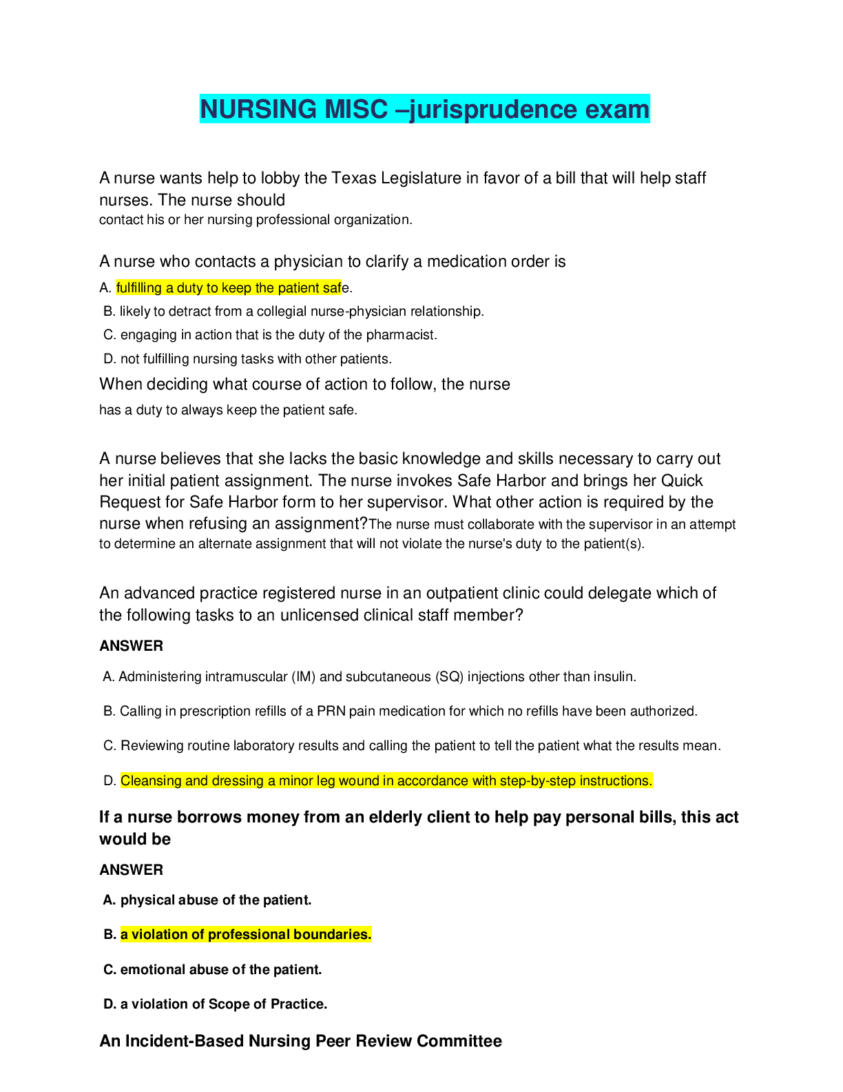 Preview image of NURSING MISC –jurisprudence exam document